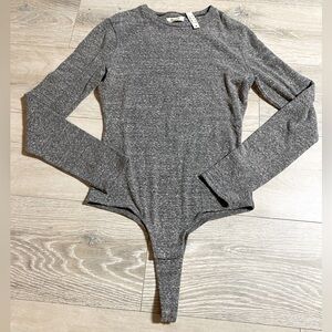 Madewell grey long sleeve thong bodysuit size L NWT